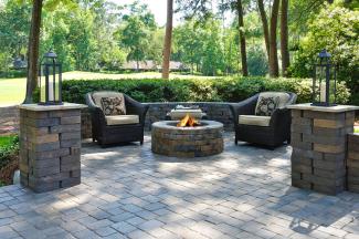 backyard patio stones with firepit