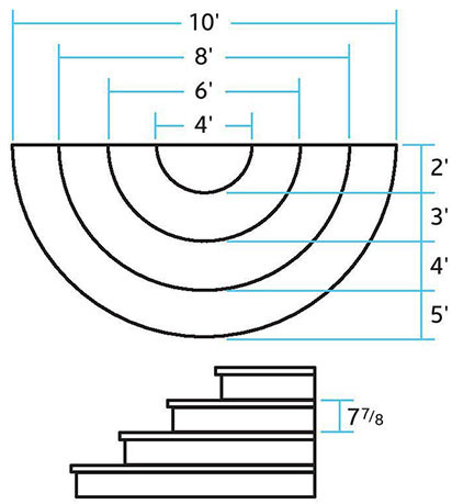 Drawing showing specs of pre-cast half-round concrete steps.