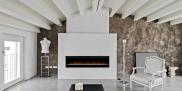 Dimplex Prism linear fireplace in a clean white wall.
