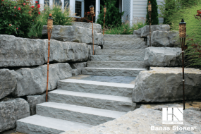 Banas- Chiseled Limestone Step, Dove Grey